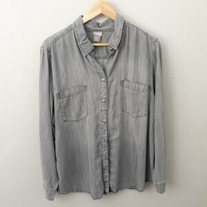CHICO'S | Chambray Tunic Button Up Gray Tencel Lyocell  Long Sleeve | Size 3, XL